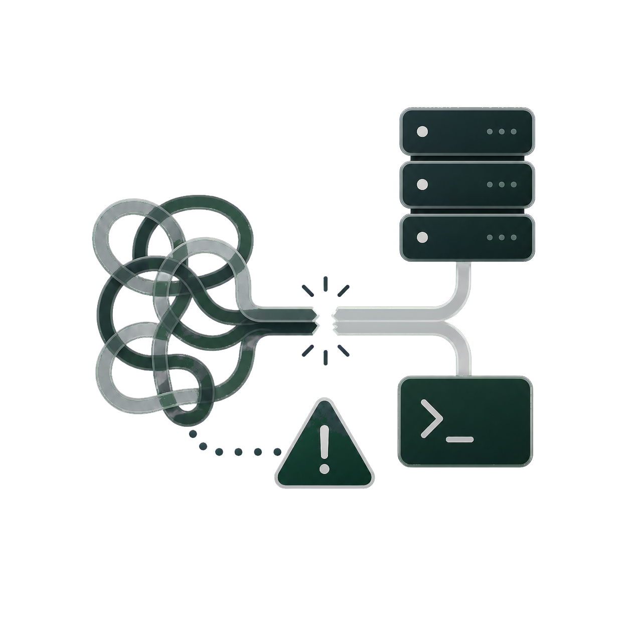 A tangled deployment path becoming a clear path between a server and a terminal